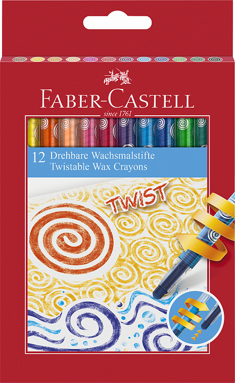 Набор карандашей цветных восковых Faber-castell 12 цв., выкручиващийся стержень, картон упак