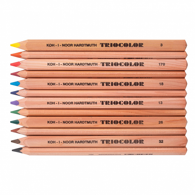 Набор цветных неокрашенных карандашей Koh-I-Noor 12 шт, трехгранных, в картоне