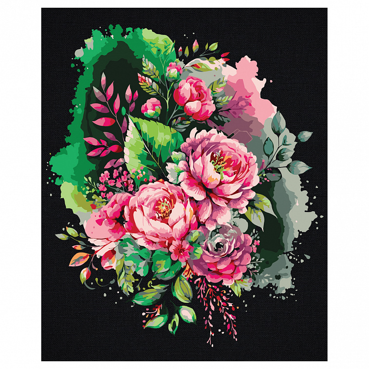 Картина по номерам на черном холсте ТРИ СОВЫ "Розовый букет", 40*50 см, c акриловыми красками и кист