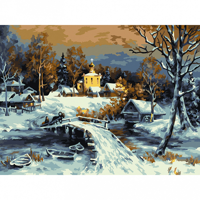 Картина по номерам на холсте ТРИ СОВЫ "Зима", 30*40 см, с акриловыми красками и кистями