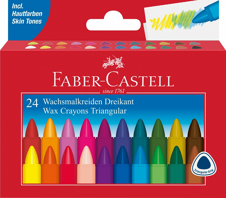 Набор мелков восковых Faber-castell 24 цв трехгранные в картоне  