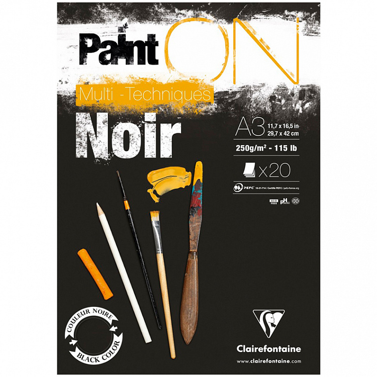 Альбом-склейка для смешанных техник Clairefontaine "Paint'ON Noir" А3 20 л 250 г, черная