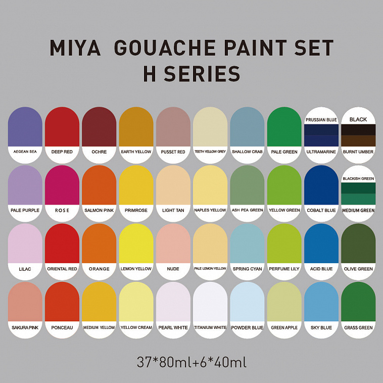 Набор гуаши MIYA H 37 цв*80 мл+6 цв*40 мл, серо-голубой 606x758