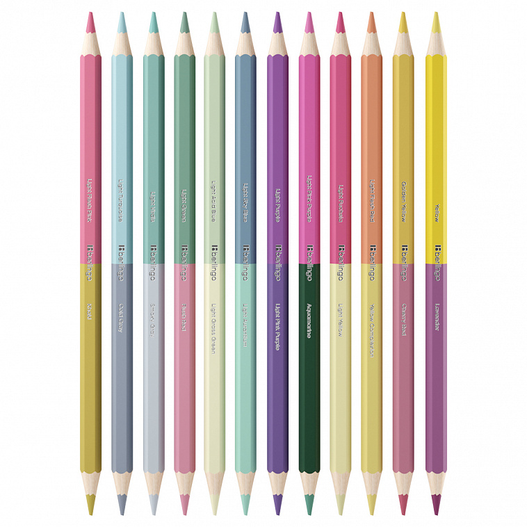 Набор карандашей цветные пастельные двусторонние Berlingo "SuperSoft. Pastel", 24 цв., 12 шт., заточ