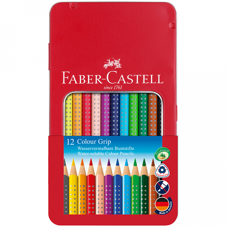 Набор цветных карандашей акварельных Faber-castell "Colour Grip" 12 цв в металле