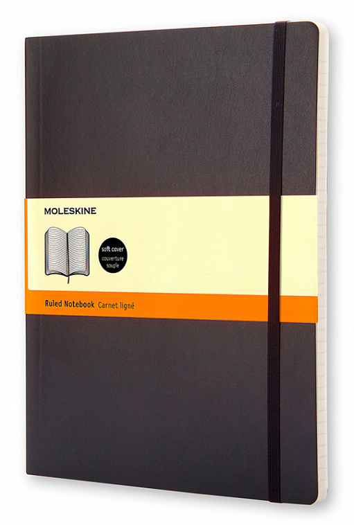 Блокнот в линейку Moleskine "CLASSIC SOFT" XLarge 19х25 см 192 стр., твердая обложка черная
