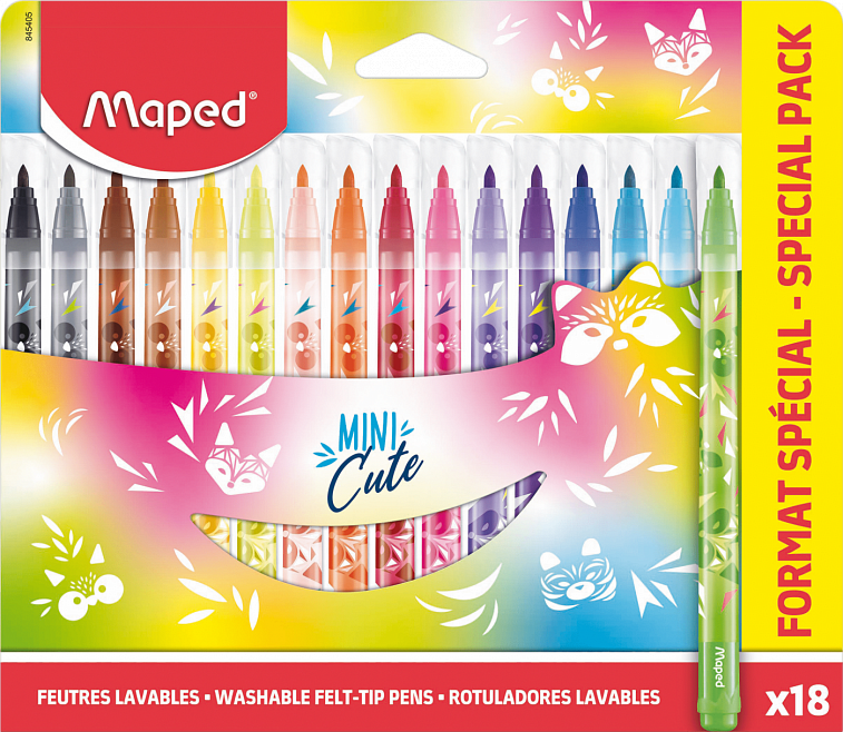 Набор фломастеров, декорированные, смываемые, MAPED "MINI CUTE"18 цветов, картонн футляр