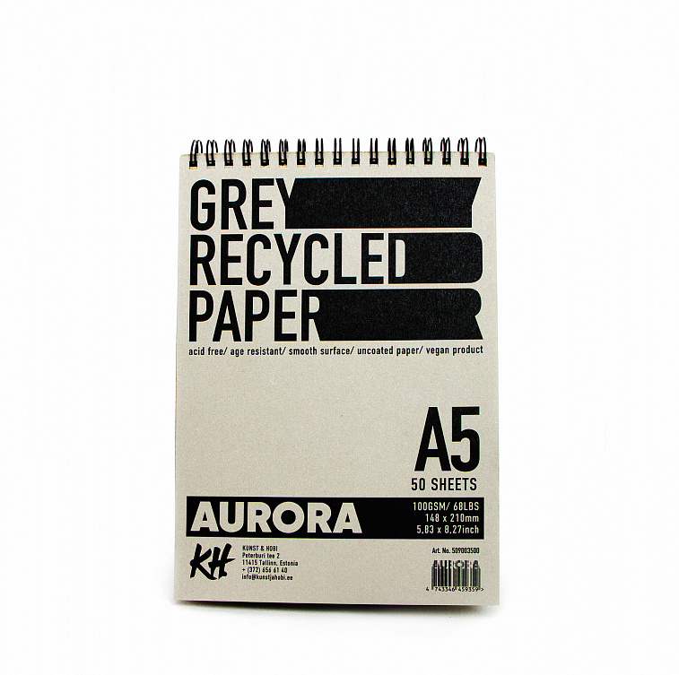 Скетчбук на спирали Aurora Recycled А5 50 л 110 г, серая бумага