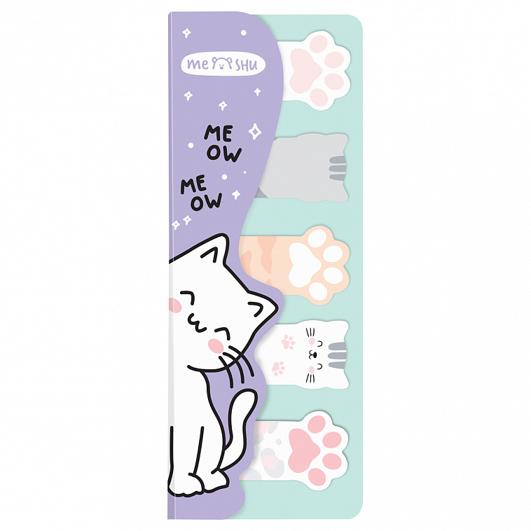 Флажки-закладки и самоклеящиеся блоки в наборе MESHU "Meow paw", 20 л., европодвес