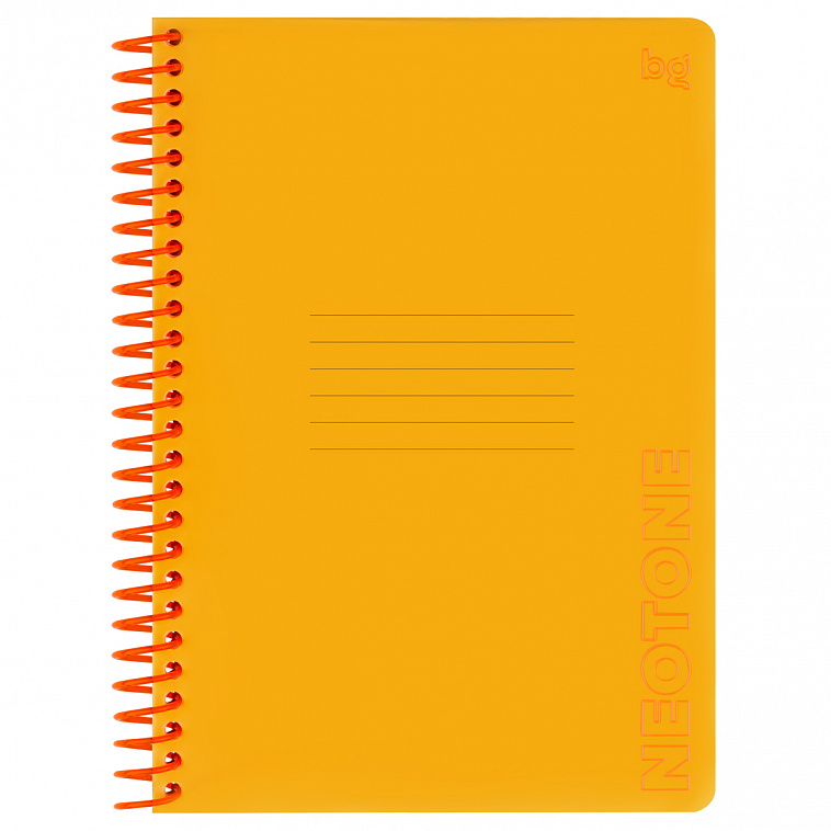 Тетрадь в клетку на пластиковом гребне, BG "Neon. Orange" А5 96 л, пластиковая обложка