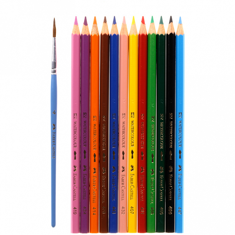 Набор цветных карандашей акварельных Faber-castell "Color Pencils" 12 цв + кисточка, в картонной коробке
