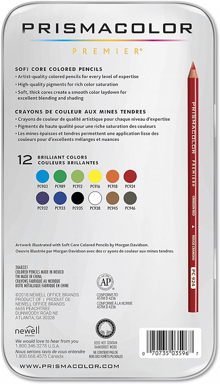 Набор карандашей цветные Prismacolor "Premier" 12 цветов, металлическая коробка