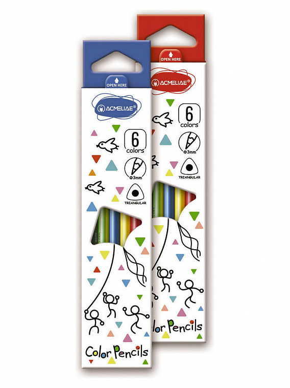 Набор карандашей цветных трехгранных Acmeliae 6 цв. в картонном футляре