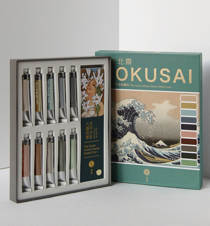 Набор акварели традиционной китайской Super Vision "Hokusai" 10 цв*8 мл туба, картон + цветовые схем