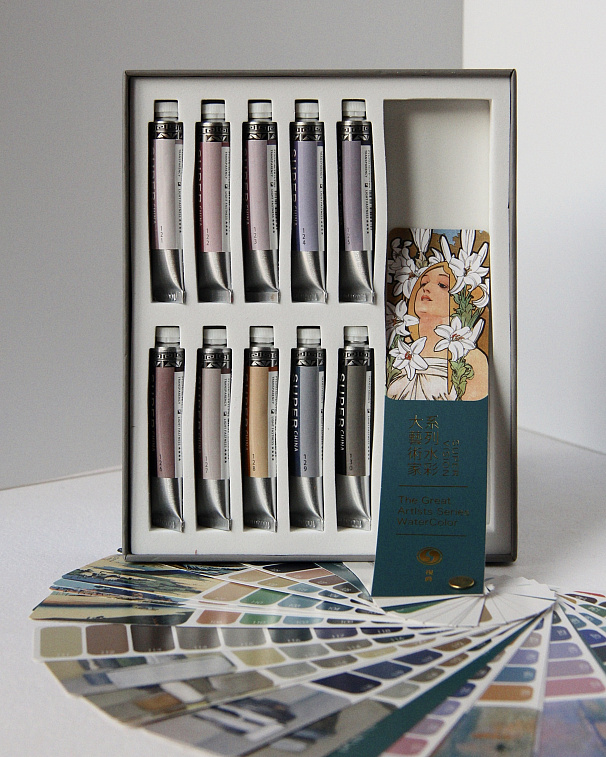 Набор акварели традиционной китайской Super Vision "Claude Monet" 10 цв*8 мл туба, картон + цветовые схемы
