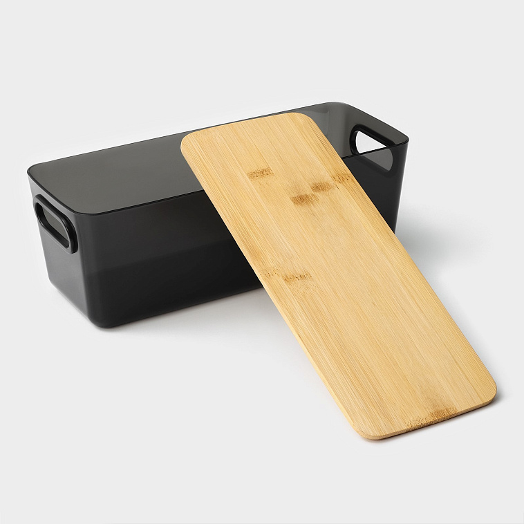 Контейнер для хранения с крышкой KK/home, 28,5×11×10,5 см, цвет чёрный 606x758