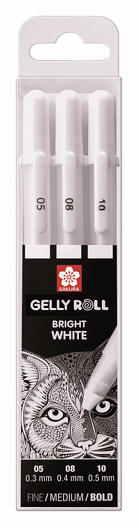 Набор ручек гелевых Sakura "Gelly Roll" 3 шт. 0,3 мм, 0,4 мм, 0,5 мм, цвет белый